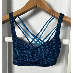 Lululemon Activewear Sports Bra Womens 8 Gorgeous Blue Print Strap Back Detail